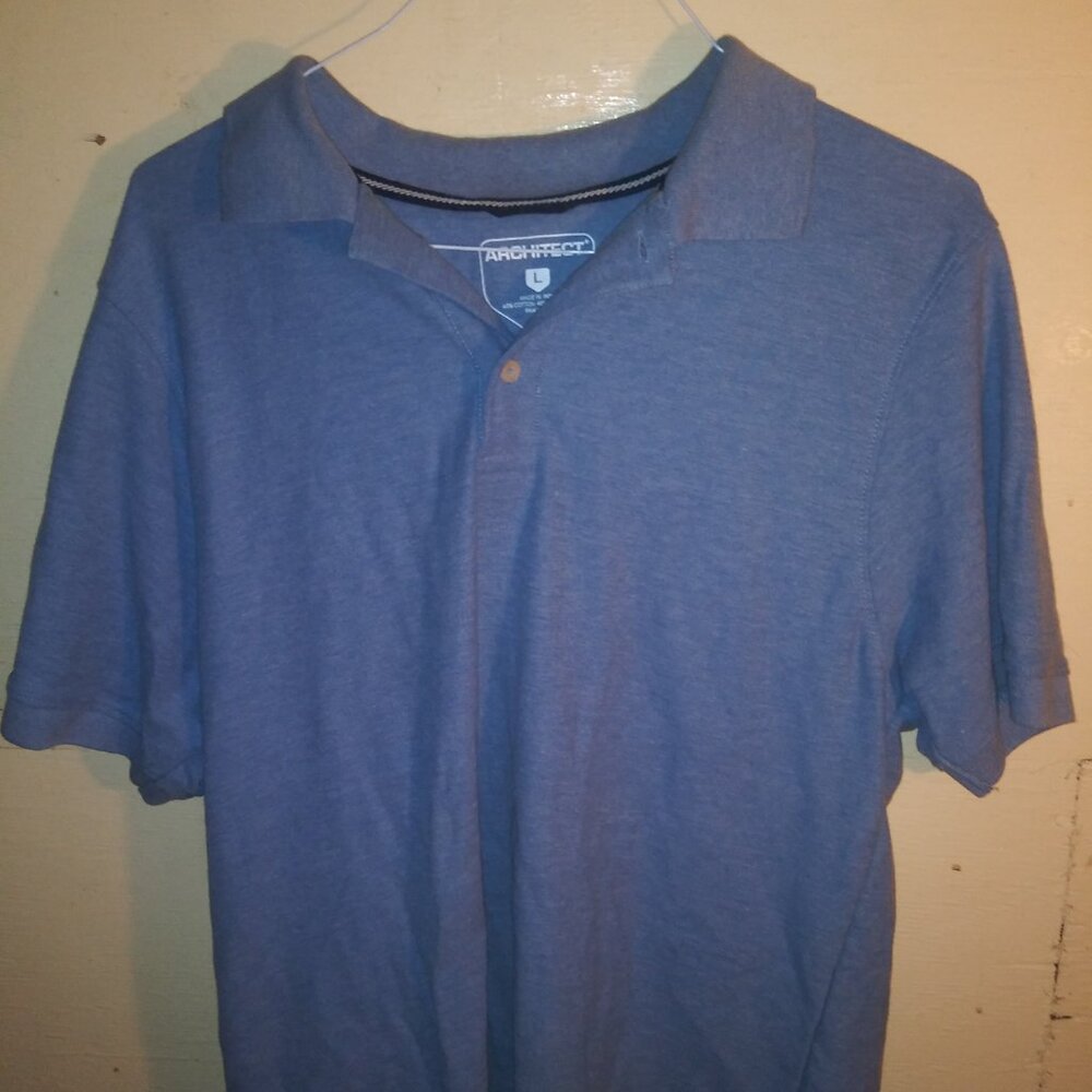 Architect Blue Large Polo Short Sleeves Button Neck Shirt